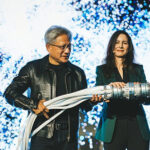 AI supercomputer Gefion was launched in attendance of L&R Jensen Huang, Nadia Carlsten, HRH King Frederik X